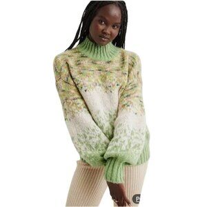 Aerie Fair Isle Nordic Turtleneck Sweater Size XS Cropped Fuzzy Boho Preppy
